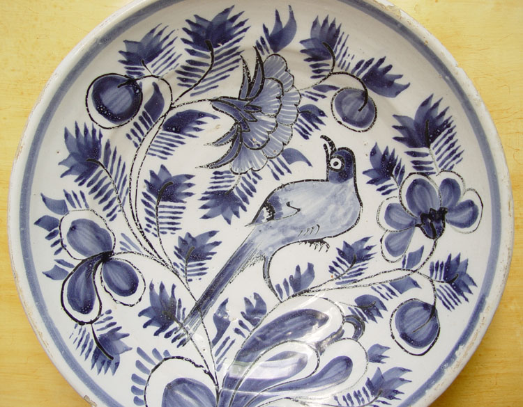 Large Dutch Delft Frisian Maiolica Charger Bird 18th C.  