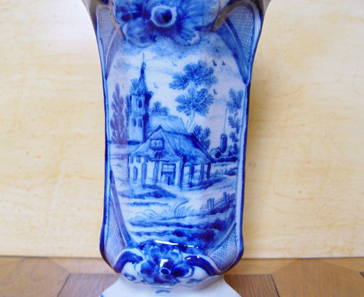 Dutch Delft Beaker Vase Village/Landscape 18th C. Mark  