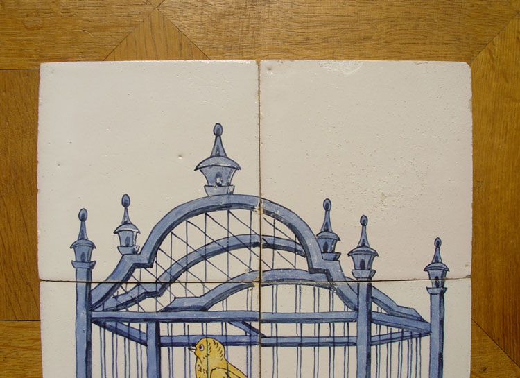 Dutch Delft Tile Pictures Bird Cage 19th C. Ship  