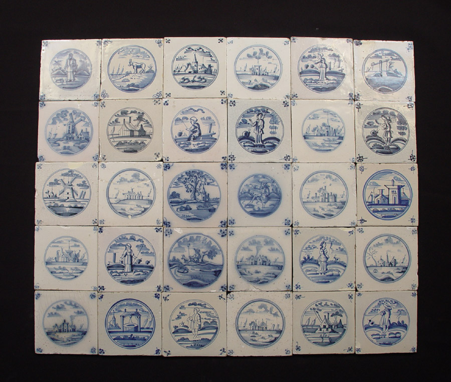   Set of 30 Dutch Delft Circle Tile Shepperds/Landscape 18th C.  