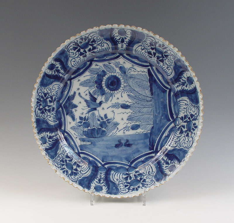   Delft Notched Charger Chinoiserie 18th C Marked Wanli Style  